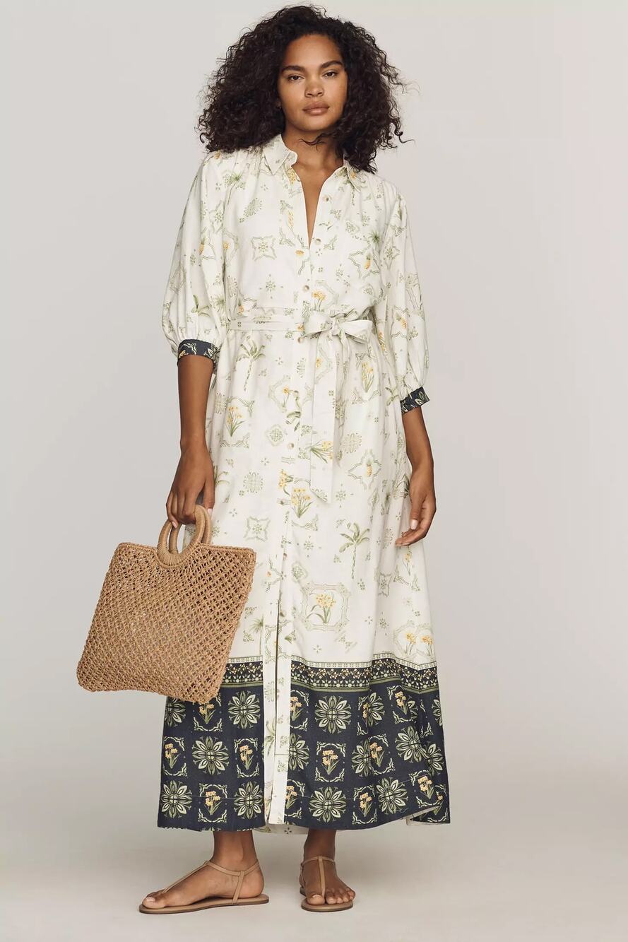 nwt ANTHROPOLOGIE MAEVE sz XL The Mona linen maxi dress in red neutral motif